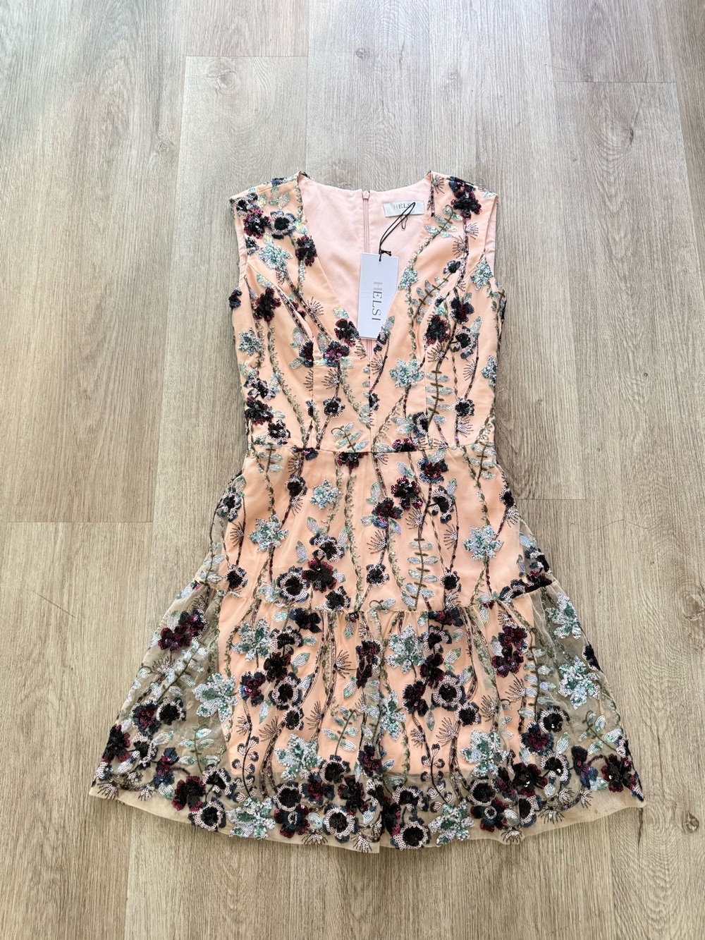 helsi anna light pink floral sequin embroidered sleevless mini dress size XS NEW